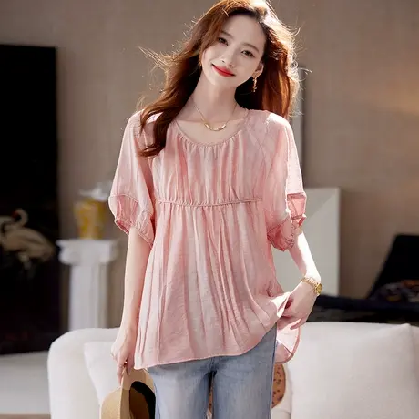 宝诗黎泡泡袖宽松休闲衬衫女2025夏季韩系慵懒气质减龄百搭衬衣图片