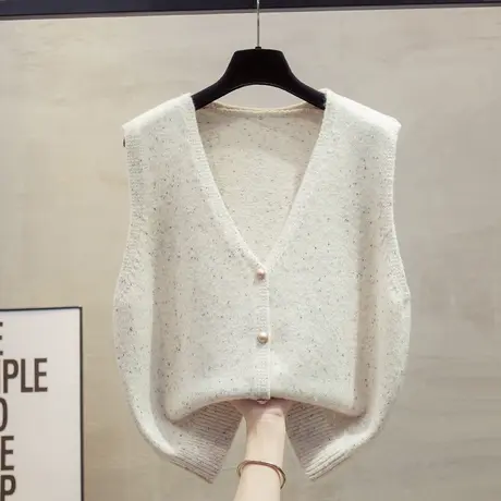 花纱开衫v领针织马甲背心女2025春秋新款宽松外穿马夹毛衣坎肩潮图片