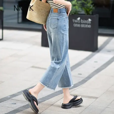 浅色牛仔裤女夏季薄款八九分裤小个子宽松阔腿裤直筒高腰冰丝裤子商品大图