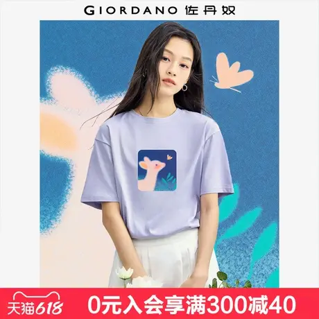 佐丹奴联名T恤女夏季新款纯棉可爱小鹿印花圆领短袖t恤女99395093图片
