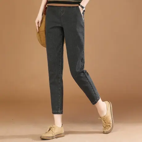 韩潮袭人松紧腰休闲拼接牛仔九分裤女2024春季新款宽松显瘦哈伦裤图片
