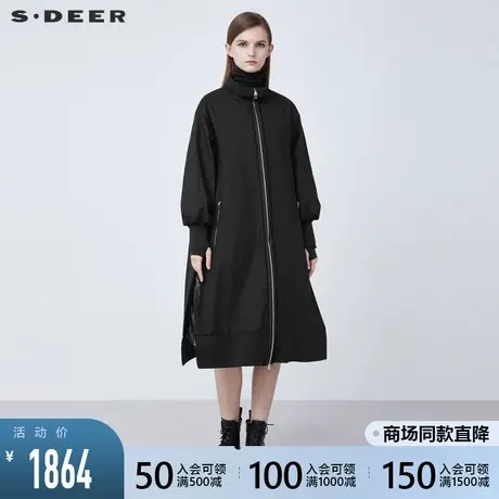 sdeer圣迪奥2021秋冬新品个性高领拼接两件长款羽绒服女S21482430商品大图