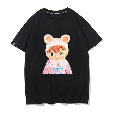 欧式欧洲站小女孩可爱休闲打底印花图案T恤女短袖半袖上衣纯棉TEE商品大图