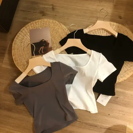 夏季纯欲风小众设计感辣妹体恤别致上衣服正肩短款短袖t恤女ins潮图片