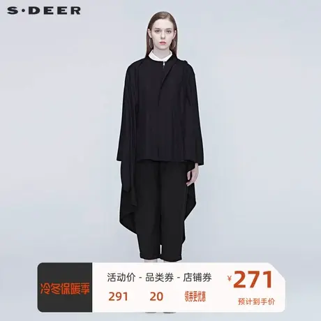 sdeer圣迪奥女装不规则褶裥拼接长款风衣外套女秋冬S20381827🛒商品大图