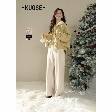 阔色杏色高腰宽松阔腿休闲裤女2025春新款慵懒松弛感加绒裤子秋冬商品大图