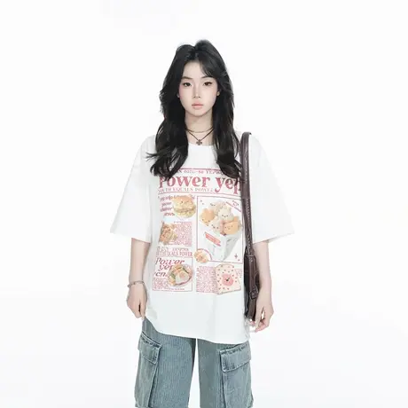 YEP2025春夏新款创意印花T恤短袖甜酷学院风男女同款宽松半袖上衣商品大图
