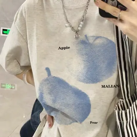 oversize美式复古纯棉短袖T恤女宽松大码艺术小众港风半袖上衣ins商品大图