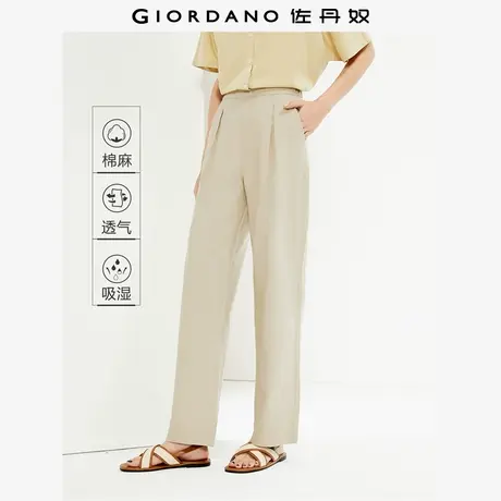 佐丹奴裤子女装天然棉麻打褶半松紧腰梭织休闲长裤 05415306商品大图
