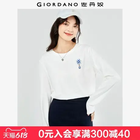 佐丹奴联名t恤女新款纯棉打底衫创意国潮风印花长袖上衣99393403图片