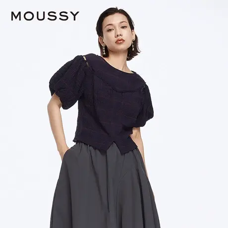 MOUSSY夏季日系文艺复古风挖肩格纹衬衫女028HSZ30-1631图片