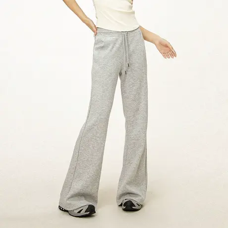 KV真维斯美式灰色微喇卫裤女垂感显瘦阔腿休闲运动裤直筒喇叭裤子商品大图
