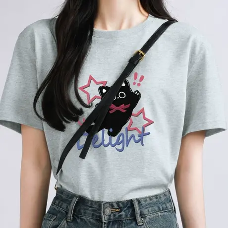 KWV真维斯灰色纯棉短袖t恤女夏半袖宽松大码上衣女2025新款爆款图片