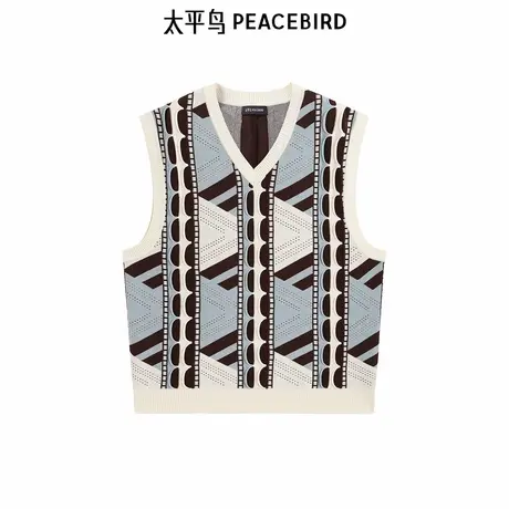 【商场同款】太平鸟男装 休闲毛衣撞色肌理纹样休闲毛衫B2ECF1127商品大图