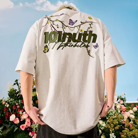 Nuthink花卉蝴蝶刺绣字母短袖T恤美式复古潮牌男女情侣2025夏新款图片