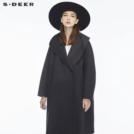 sdeer圣迪奥女装随性新潮撞色字母装饰浪摆连帽设计大衣S18481882图片