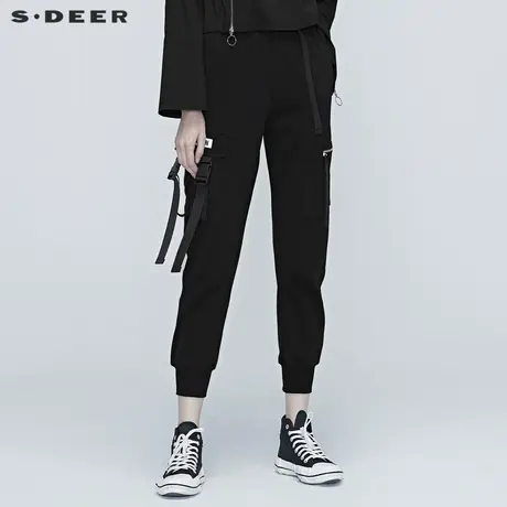 sdeer圣迪奥春装女装街头酷感松紧织带字母束脚运动长裤S20380814图片