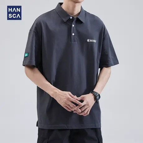 hansca夏季短袖polo衫男士潮牌高端翻领宽松大码纯棉休闲半袖上衣商品大图