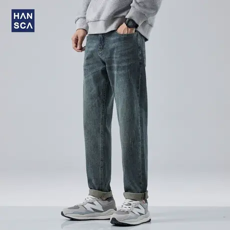 hansca秋季丹宁蓝牛仔裤男2025新款水洗复古春秋款直筒宽松长裤子图片