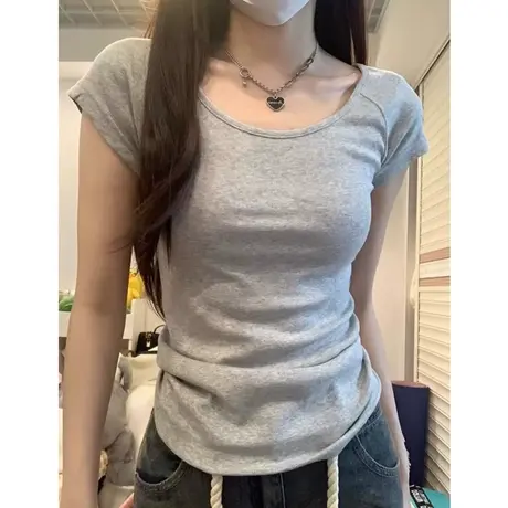 2025年新款短袖T恤女夏装韩版百搭修身显瘦纯棉半袖体恤打底衫潮图片
