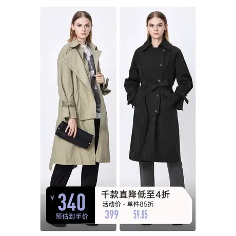sdeer圣迪奥女装春装时尚翻领收腰单排扣长款风衣女S21381803图片