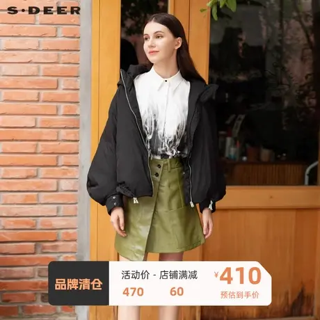 sdeer圣迪奥女装高领连帽泡泡袖宽松短款羽绒服S21462402图片