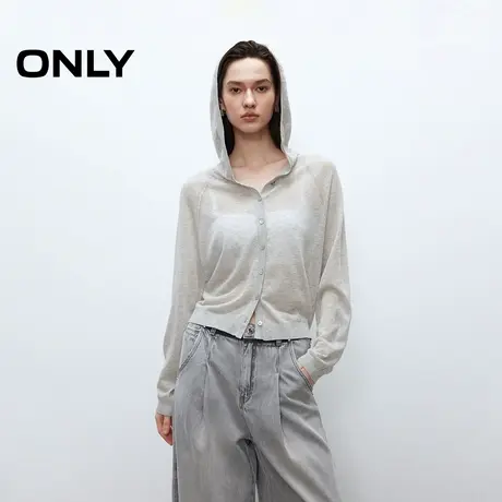 ONLY2025夏季新款休闲薄款透气长袖插肩袖连帽纽扣开衫针织衫女商品大图