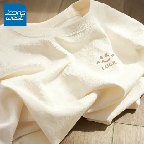 KV真维斯纯棉长袖T恤女2025新款 休闲百搭打底衫圆领重磅显瘦上衣商品大图