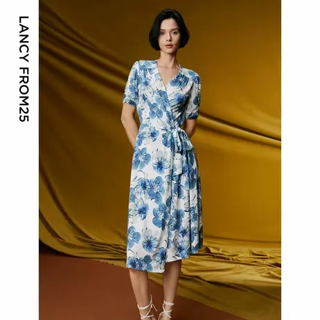 朗姿复古印花收腰设计感裙子女装2024年夏日新款高级感长款连衣裙商品大图