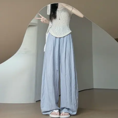 天丝亚麻裤子女夏季薄款2025新款宽松垂坠感bf慵懒休闲冰丝阔腿裤商品大图