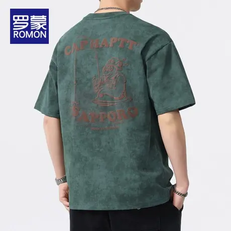 罗蒙短袖t恤男款2025新款宽松夏季薄款冰丝美式休闲半袖纯棉上衣商品大图