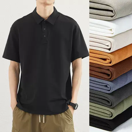 汉斯卡 210g珠地棉商务polo衫男夏季纯色简约短袖有领休闲t恤上衣商品大图