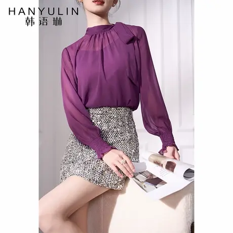 韩语琳紫色长袖衬衫女2025新款春秋设计感小众法式气质宽松上衣商品大图