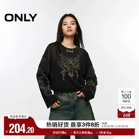ONLY奥莱夏季时尚复古做旧数码印花宽松落肩卫衣女图片