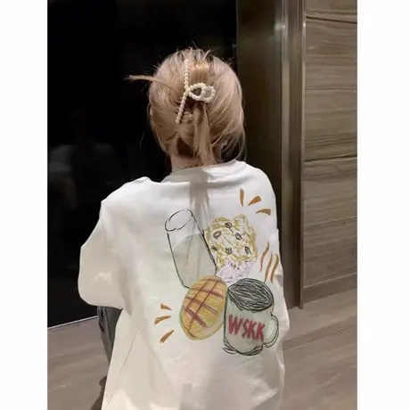 美式潮牌纯棉白色短袖t恤女装设计感小众学生百搭宽松半袖上衣ins商品大图