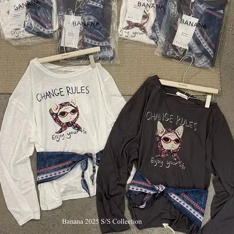 韩国东大门2025夏季新款斜肩长袖T恤女宽松减龄防晒罩衫慵懒上衣商品大图