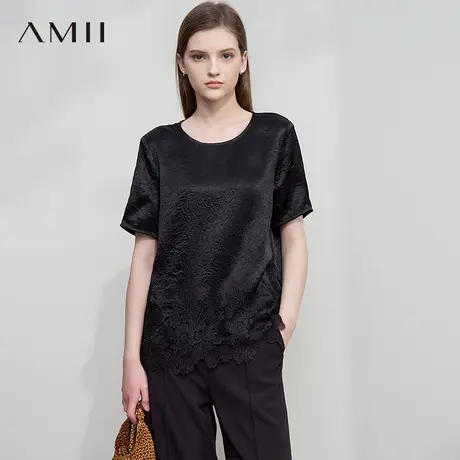 AMII【醋纤衬衫】25夏法式优雅重工蕾丝拼接直筒舒适衬衣衬衫女商品大图