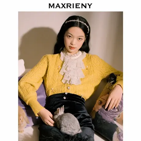 【奥莱】MAXRIENY精致复古感毛针织衫女开衫钉珠毛衣毛衫图片