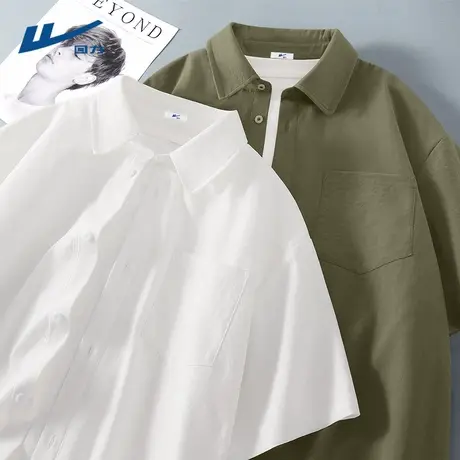 回力衬衫男款外套夏季2025新款短袖t恤衫男生休闲纯色男士衬衣潮D图片