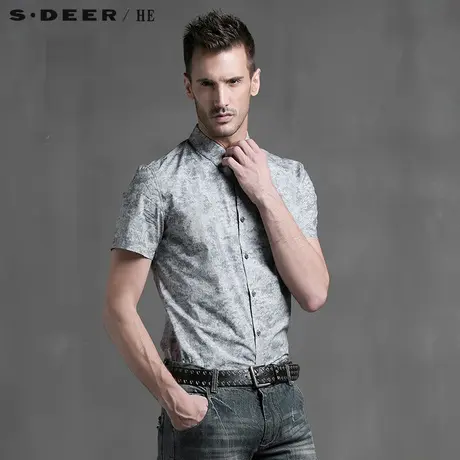 sdeerhe圣迪奥男装舒适时尚雪花纹纯棉男士短袖衬衫H15270454图片