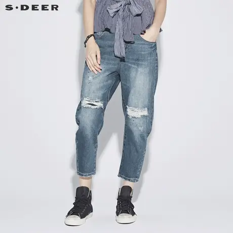 sdeer圣迪奥女装前卫简约破洞九分烟筒牛仔裤S18280844图片