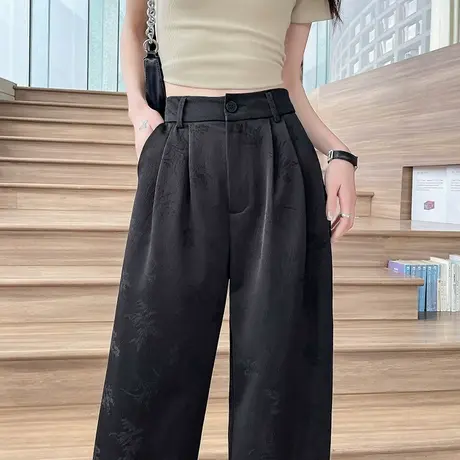断码清仓醋酸阔腿裤女夏季薄款高腰垂感直筒提花冰丝休闲西装裤子商品大图
