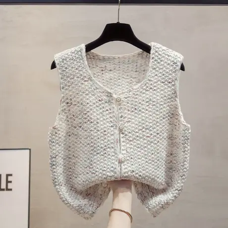 亮丝彩纱开衫针织马甲背心女2025春秋新款宽松外穿马夹毛衣坎肩潮图片