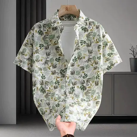 纯棉小碎花印花短袖衬衫男痞帅花纹沙滩休闲薄夏季衬衣潮流发型师商品大图