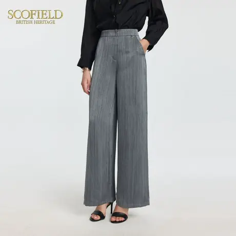 Scofield女装都市时尚洒脱西装裤高腰阔腿裤褶皱肌理2025夏季新品图片