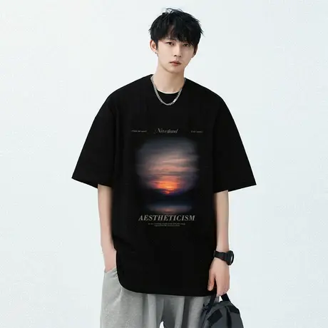 重磅280克短袖T恤男夏季新款纯棉潮牌圆领休闲宽松半袖上衣体恤衫商品大图