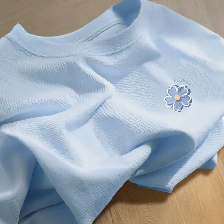 KWV真维斯宽松纯棉圆领短袖女t恤夏2025新款胖mm休闲上衣女高级感图片