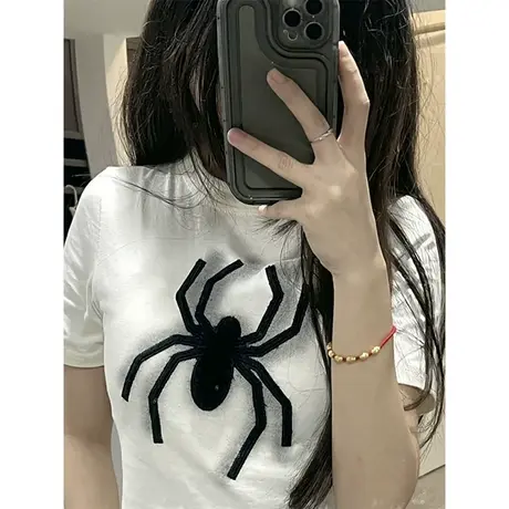 辣妹短款黑色短袖T恤女2025夏季新款高腰露脐纯棉正肩半袖上衣潮图片