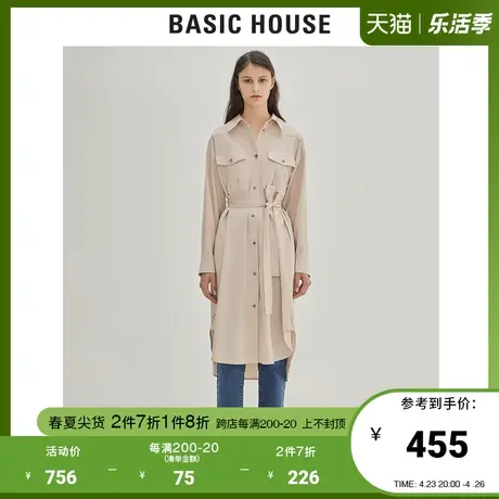 Basic House/百家好女装春秋米色英伦风长款气质风衣外套HUCA528D商品大图