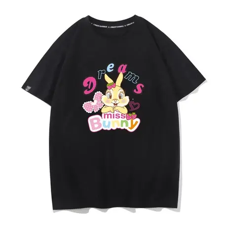 兔子印花短袖T恤原创小众文艺百搭宽松男女上衣纯棉ins打底衫图片